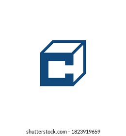 geometric structure logo of the letter c and a cube