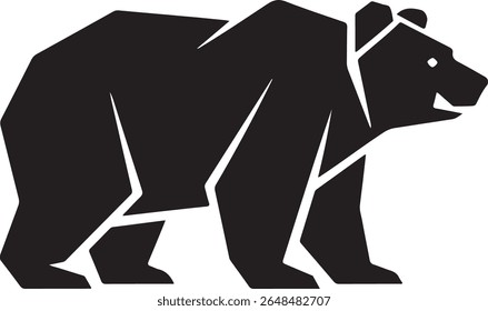 Geometric style black bear silhouette walking forward facing right