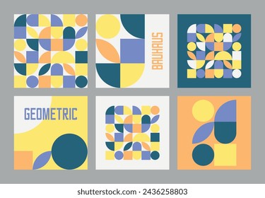 Geometric style card set. Modernist abstract vector posters with trendy minimalist shapes.