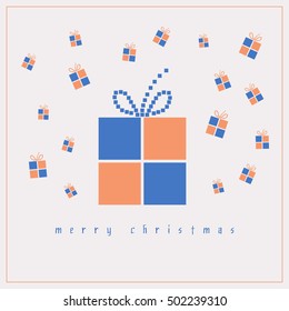 geometric style Christmas card with square gift boxes in vintage pastel palette