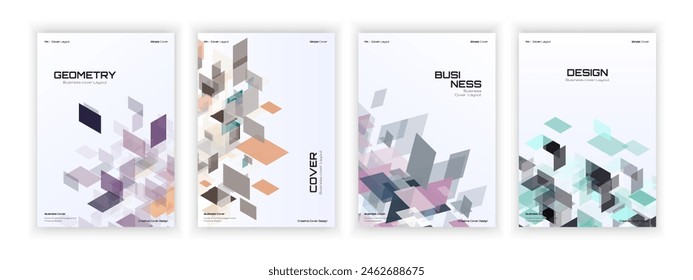 geometric style design covers, square pattern shapes that make perspective possible, poster covers, business reports, etc.