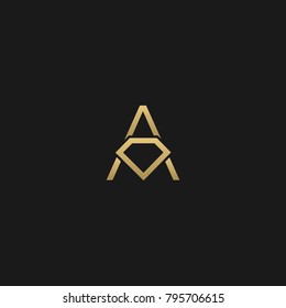 Geometric Style Diamond Shape Initial Based A LOGO Icon In Black And Golden Color