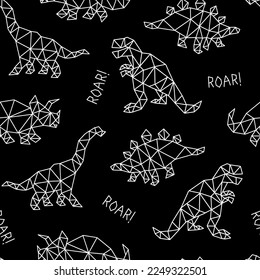 Geometric Style Dinosaurs Seamless Pattern. Cartoon Dinosaurs Seamless Repeat Pattern. Hand Drawn Seamless Design