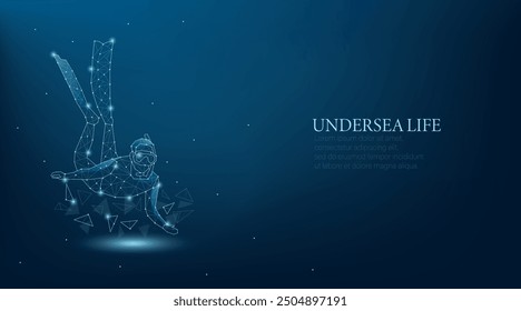 Geometric style diver exploring undersea life