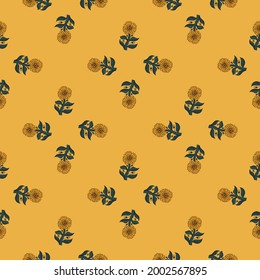Estilo geométrico floral sin costuras con estampado de girasol ornamentado. Fondo naranja pastel. Ilustración vectorial para impresiones textiles estacionales, tela, carteles, telas de fondo y papel pintado.