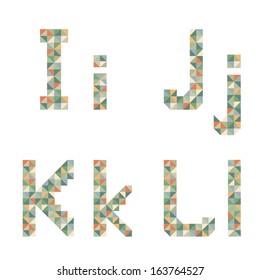 Geometric style font, colorful vector letters.