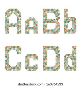Geometric style font, colorful vector letters.