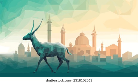 Geometric Style Goat  , Eid ul Adha Greetings, Bakra Eid Mubarak, Celebrations, Animal Vector Illustration, Muslim Festival