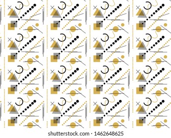 Geometric style. Gold. Brush. Decorative hand drawn seamless. Abstract design. Vector pattern.  Luxury fashion design - 80-90s.