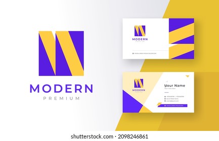 Geometric Style Initial M Letter Logo with Corporate Business Visiting Card Vector Illustration