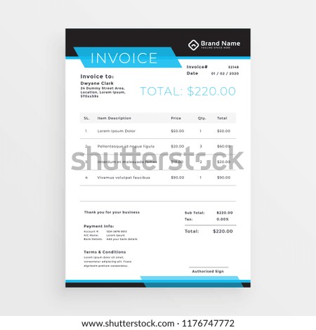 geometric style invoice template design in blue shade