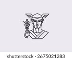 A geometric style line art Hermes logo, representing speed, wisdom, trade, and the messenger of the gods