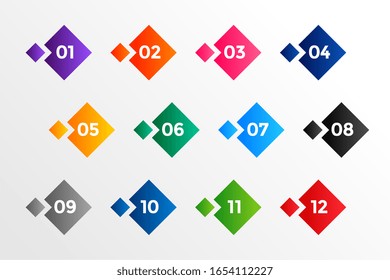 geometric style number bullet points in many colors