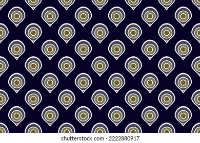 Geometric style pattern seamless background abstract paisley shapes motif minimalist classic colorful ornamental graphic style. Casual repeating fabric textile design template, blue, white, gold color