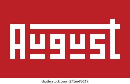 Geometric Style Pixelated August Month Name Red Background Illustration