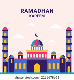 Geometric Style Ramadan Mosque Vector Illustration.
