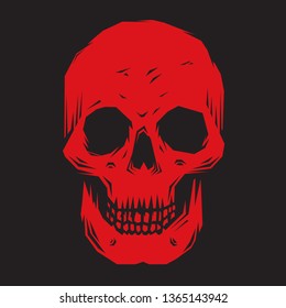 Geometric style red color human skull on black background