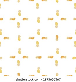 Geometric style seamless pattern with doodle pineapple elements print. Isolated tropic food fruit ornament. Decorative backdrop for fabric design, textile print, wrapping, cover. Vector illustration.