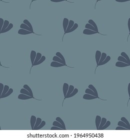 Geometric style seamless pattern with hand drawn cosmos flowers shapes. Blue pale background. Abstract art. Vector illustration for seasonal textile prints, fabric, banners, backdrops and wallpapers.