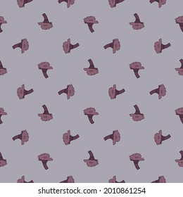 Geometric style seamless pattern iwth hand drawn cantharellus cibarius mushroom print. Nature background. Vector design for textile, fabric, giftwrap, wallpapers