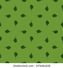 Geometric style simple bud flower elements seamless pattern. Green palette botanic backdrop. Stock illustration. Vector design for textile, fabric, giftwrap, wallpapers.