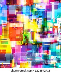 Geometric style transparent and vibrant colored rectangle and square shapes abstract background.