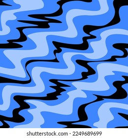 Geometric stylish seamless background. Background with waves for the design of fabrics, textiles, paper, wallpaper. Blue color scheme. Retro pattern in 60s 70s style.