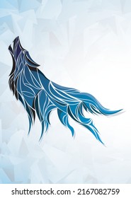 Geométrico, estilizado, negro, lobo azul. Tatuaje, logo con un lobo