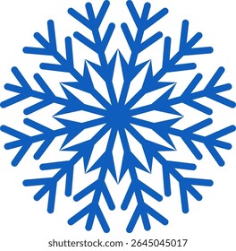 Copo de nieve azul geométrico y estilizado que descansa sobre un fondo blanco, que simboliza el invierno, las Navidades y la belleza de las temperaturas frías y el agua congelada