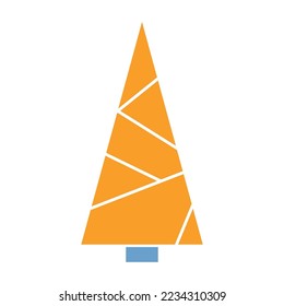 Geometric stylized Christmas trees icon with line ornament, simple design. New Year symbol of fir-tree, vector illustration isolated on white background.