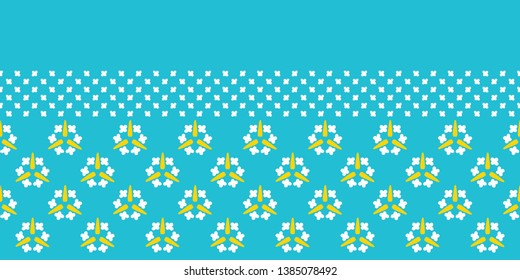 Geometric stylized floral seamless border pattern. Vector ribbon banner background. Summer boho polka dot fashion style. Trendy vintage home decor. Hand drawn textile edge trim. Vintage retro tape