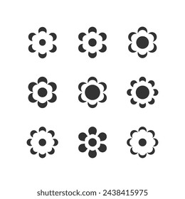 Geometric stylized flower symbol. Set of 9 geometric shape. Modern abstract graphic design elements.