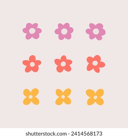 Geometric stylized flowers. Modern linear design sign. 60s and 70s Retro style.