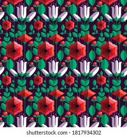 Geometric stylized flowers. Pattern. Flat.