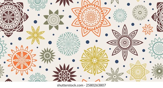 Geometric stylized flowers plant elements, flowers and leaves, seamless pattern, vector design