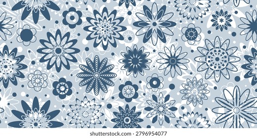 Geometric stylized flowers plant elements, seamless pattern, vector print