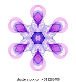 Geometric Stylized Hexagonal Violet Flower on White Background. Round Tracery.