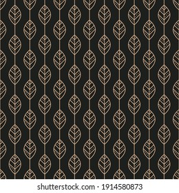 Geometric stylized leaf seamless pattern on black background