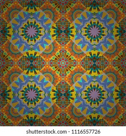 Geometric stylized multicolored seamless pattern. Vector modern geometrical abstract background in gray, beige and blue colors. Texture, new background.