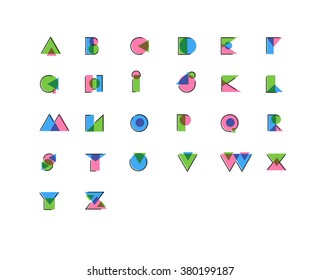 Geometric stylized offset print, anaglyph, overprint effect font. Use letters to make your own text, header.