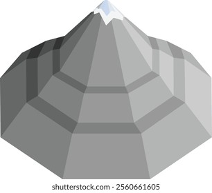 A geometric, stylized vector illustration of a mountain with a snow-capped peak. The design features a faceted, almost polygonal appearance, giving it a modern and clean aesthetic.