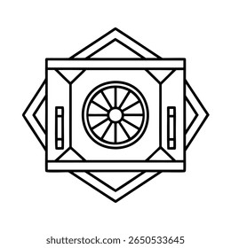 Geometric a stylized wheel within a square diamond frame abstract line
