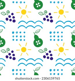 Geometric summer fruit pattern with colorful simple shapes. Scandinavian style flat abstract vector pattern design. Seamless pattern