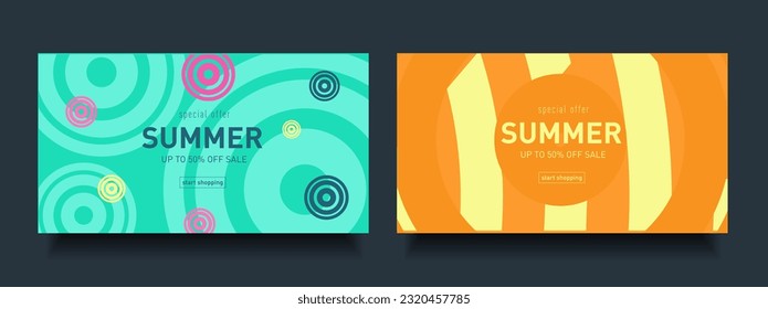 Geometrisches Sommerretro Set Grün, Braun, Türkis. 3d Art 50s Hippy Modern Shape. Hintergründe Wavy Trippy Patterns bieten 50% für Banner, Poster, Card, Cover. Vektorgrafik