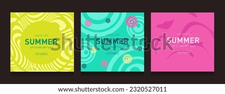 Geometric Summer Retro Set Yellow, Pink, Green, Turquoise Colors. 3d art 50s of Hippy Illusion. Background Wavy Trippy Patterns offer 50% for Banner, Poster, Card, Cover. Vector Illustration