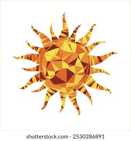 Geometric sun design. Abstract sun symbol. Polygonal sun shape. Orange and yellow hues. Intricate details. Sunburst pattern. Modern aesthetic. Simple and clean design. Versatile symbol.