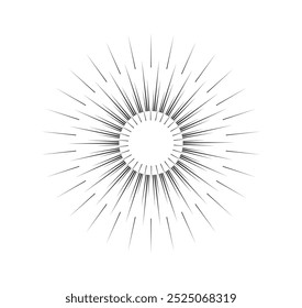 Raio solar geométrico. Raio de sol e sol, explosão de sol. Criatividade e arte minimalistas. Arredondar quadro. Explosão e explosão. Ilustração de vetor linear isolada no plano de fundo branco