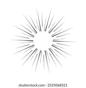 Geometric sun ray. Sunbeam and sunshine, sunburst. Minimalist creativity and artwork. Vintage graphic element. Bursting and blast. Linear vector illustration isolated on white background