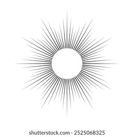 Geometric sun ray. Sunbeam and sunshine, sunburst. Minimalist creativity and artwork. Social media sticker. Bursting and blast. Linear vector illustration isolated on white background