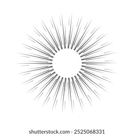 Raio solar geométrico. Raio de sol e sol, explosão de sol. Criatividade e arte minimalistas. Elemento gráfico para site. Explosão e explosão. Ilustração de vetor linear isolada no plano de fundo branco